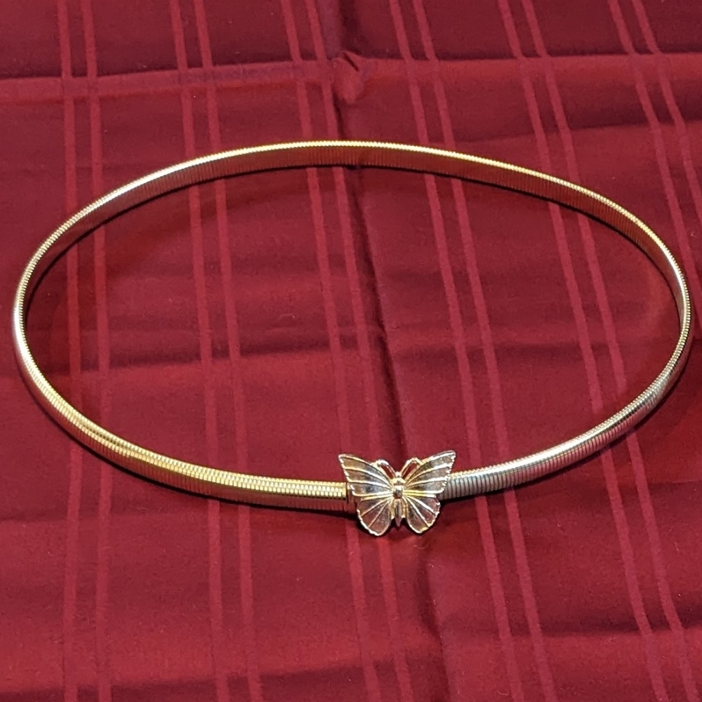 Stretch Vintage Looking Metallic Chic Artsy Boho Butterfly Belt Size S, Gold